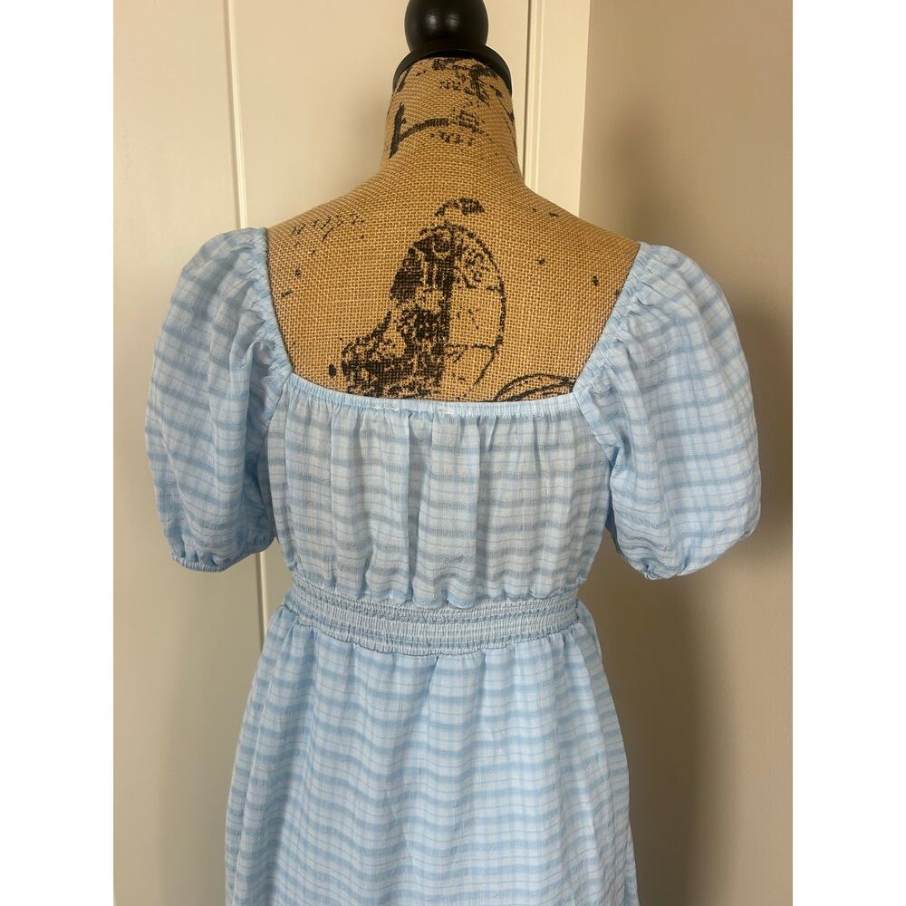 By The River Blue Plaid Smocked Boho Cottage Core Tiered Ruffle Dress Size S - Picture 6 of 9